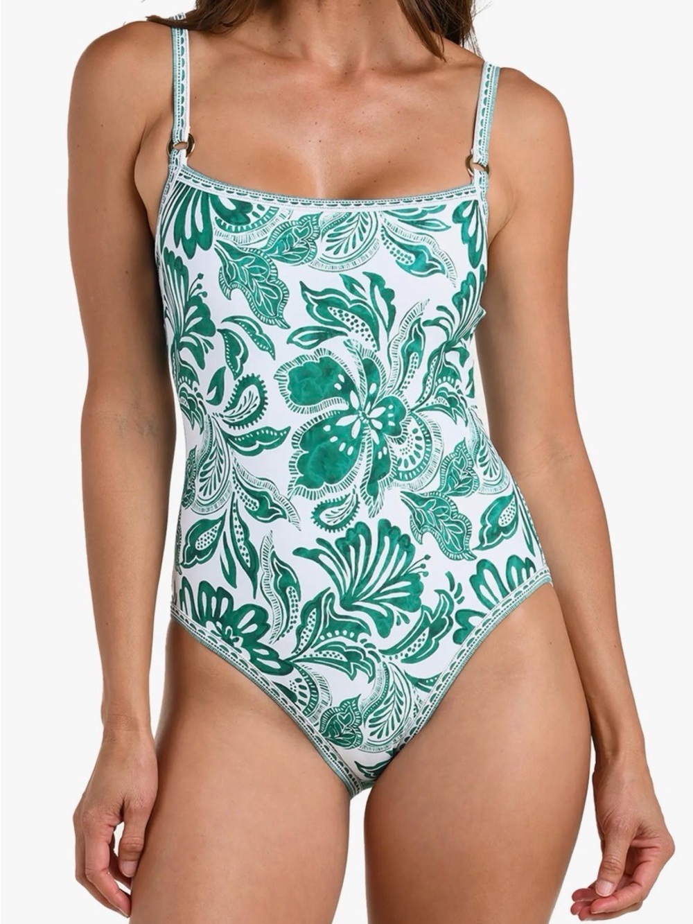 NEW La Blanca Bontanical Brocade Jungle Green One Piece Swimsuit Size 6